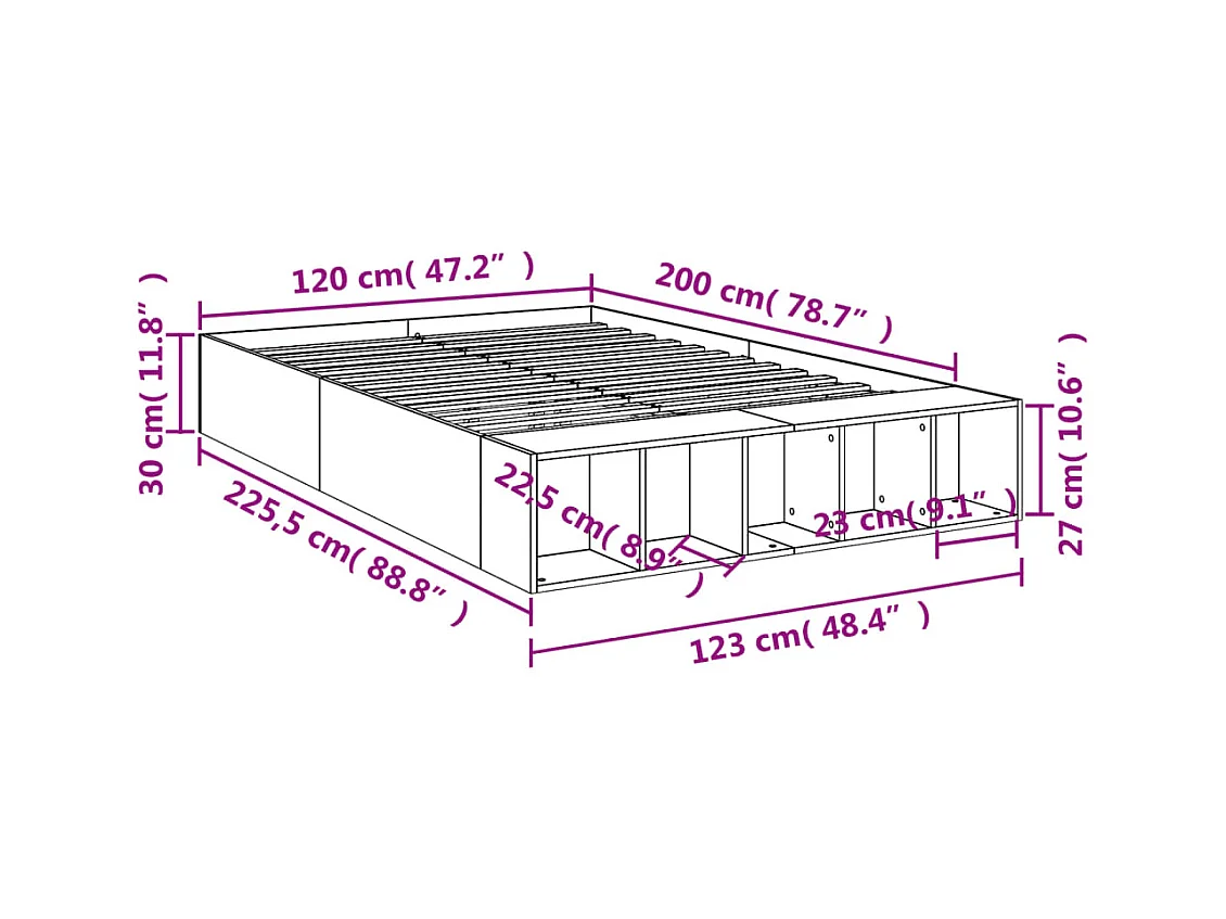 Lit simple | Lit adulte, enfant | Cadre de lit sonoma gris 120x200 cm