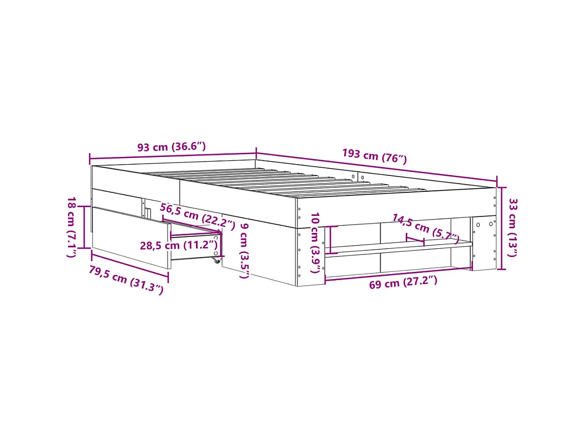 Lit simple | Lit adulte, enfant | Cadre de lit chêne sonoma 90x190 cm