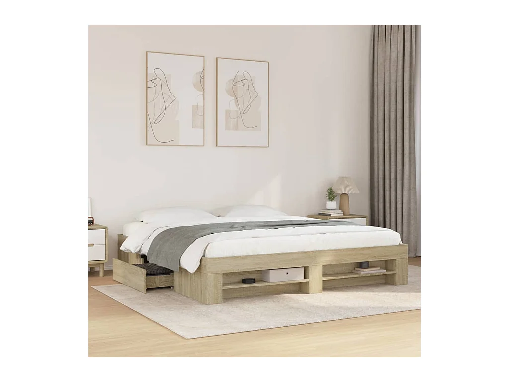 Lit double | Lit adulte | Cadre de lit chêne sonoma 200x200 cm