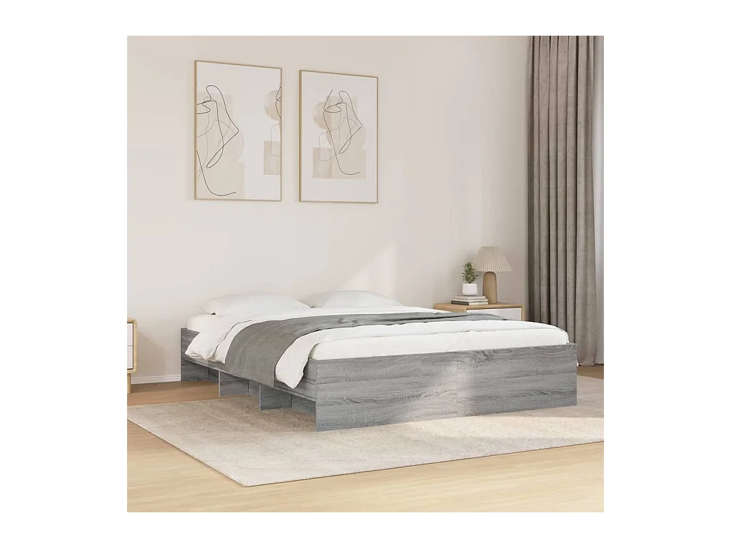 Lit double | Lit adulte | Cadre de lit sonoma gris 150x200 cm