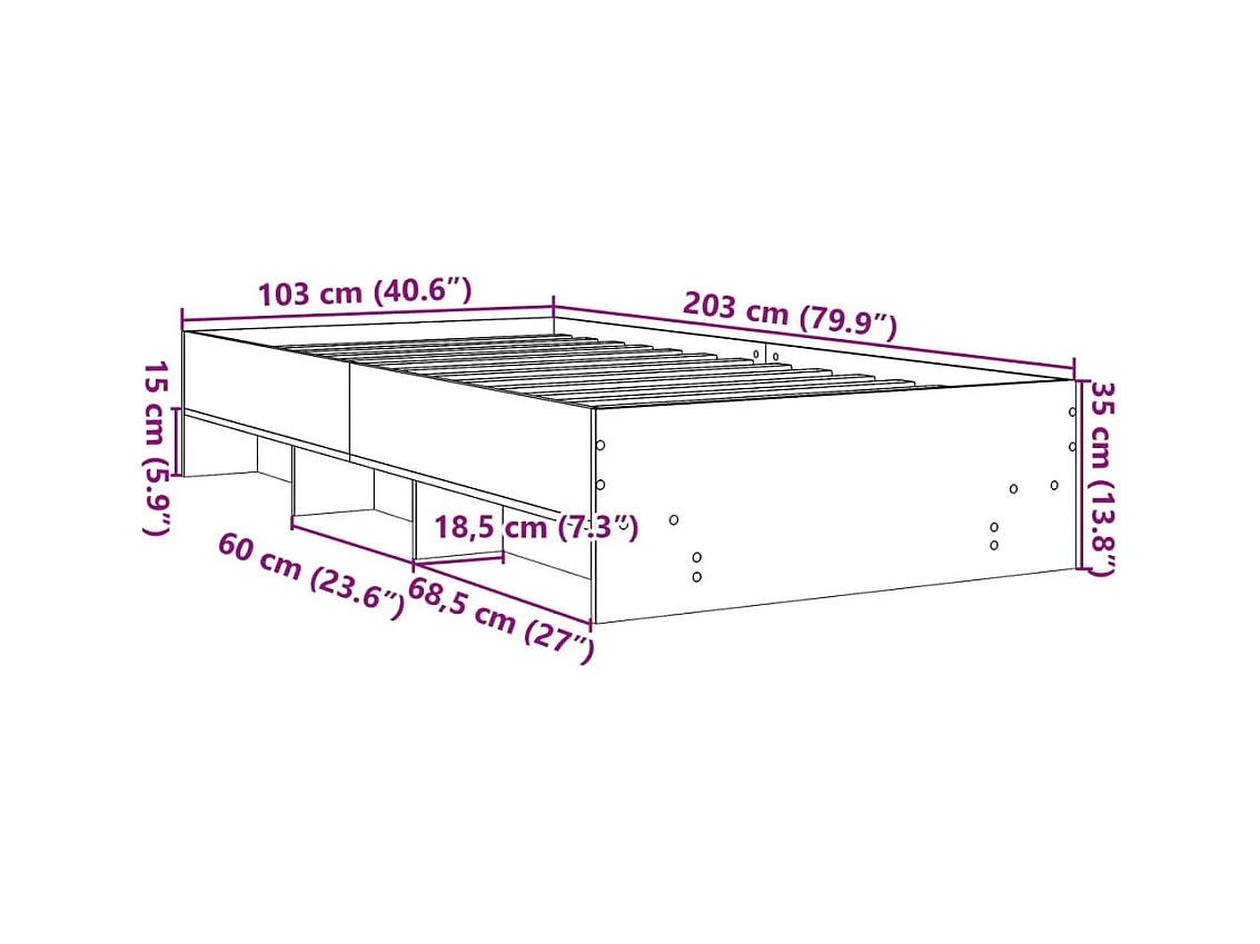 Lit simple | Lit adulte, enfant | Cadre de lit gris béton 100x200 cm bois ingénierie