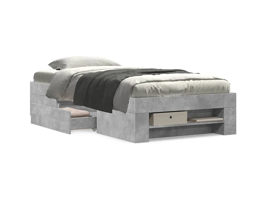 Letto per adulti | Letto singolo | Giroletto Grigio Cemento 100x200 cm in Legno Multistrato