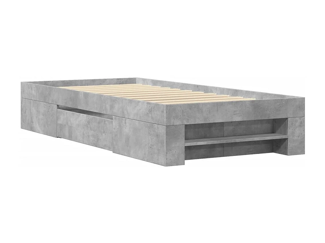 Letto per adulti | Letto singolo | Giroletto Grigio Cemento 100x200 cm in Legno Multistrato