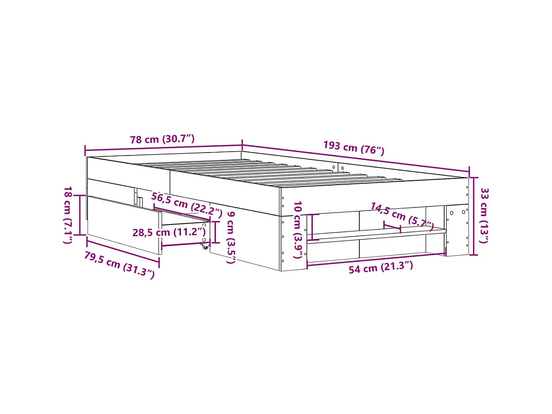 Lit simple | Lit adulte, enfant | Cadre de lit sonoma gris 75x190 cm