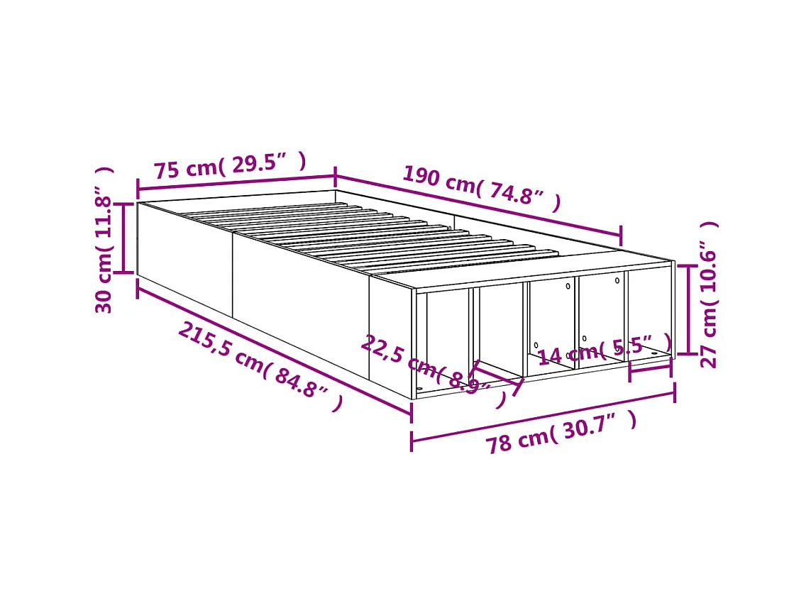 Lit simple | Lit adulte, enfant | Cadre de lit chêne sonoma 75x190 cm