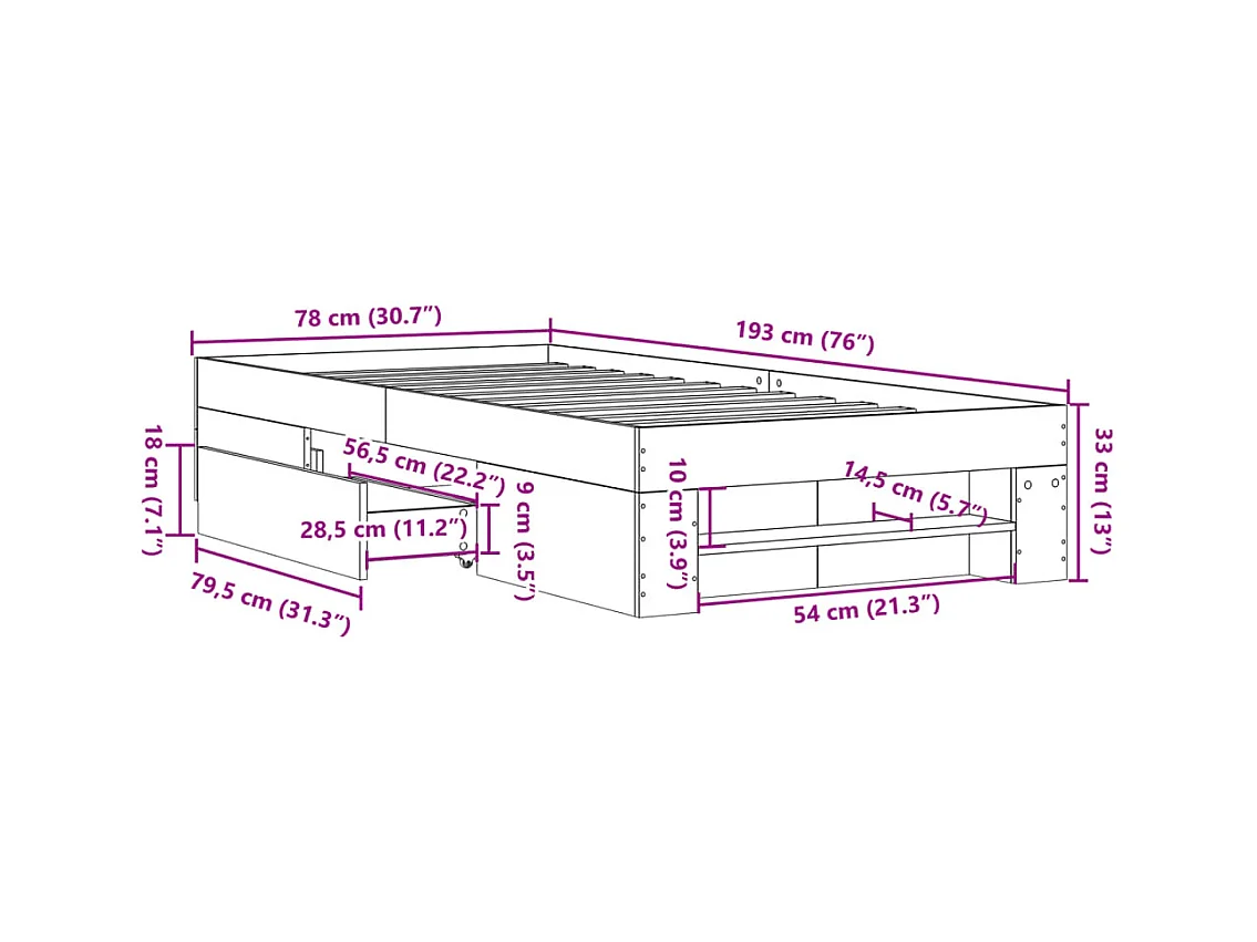 Lit simple | Lit adulte, enfant | Cadre de lit chêne marron 75x190cm bois ingénierie