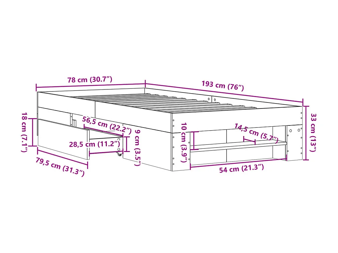 Letto per adulti | Letto singolo | Giroletto senza Materasso Rovere Marrone 75x190cm in Truciolato