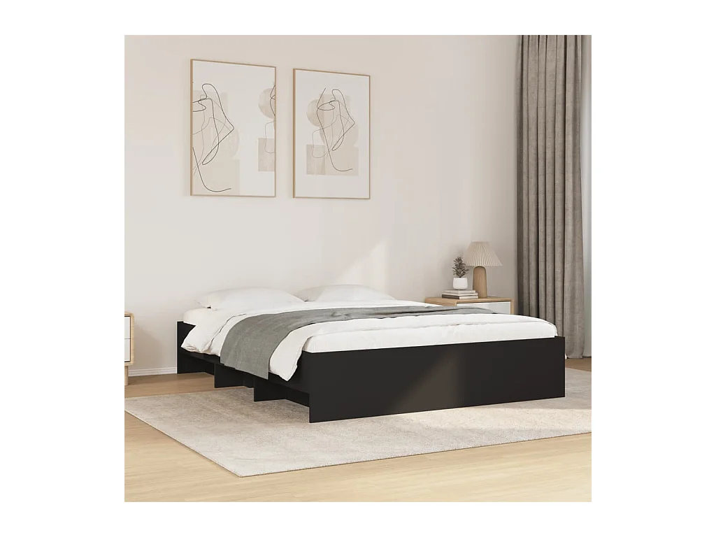 Lit double | Lit adulte | Cadre de lit noir 150x200 cm bois d'ingénierie