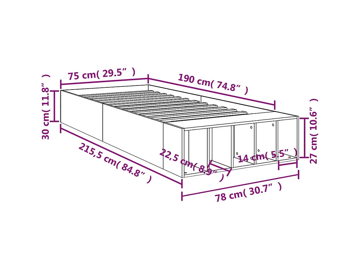 Lit simple | Lit adulte, enfant | Cadre de lit blanc 75x190 cm