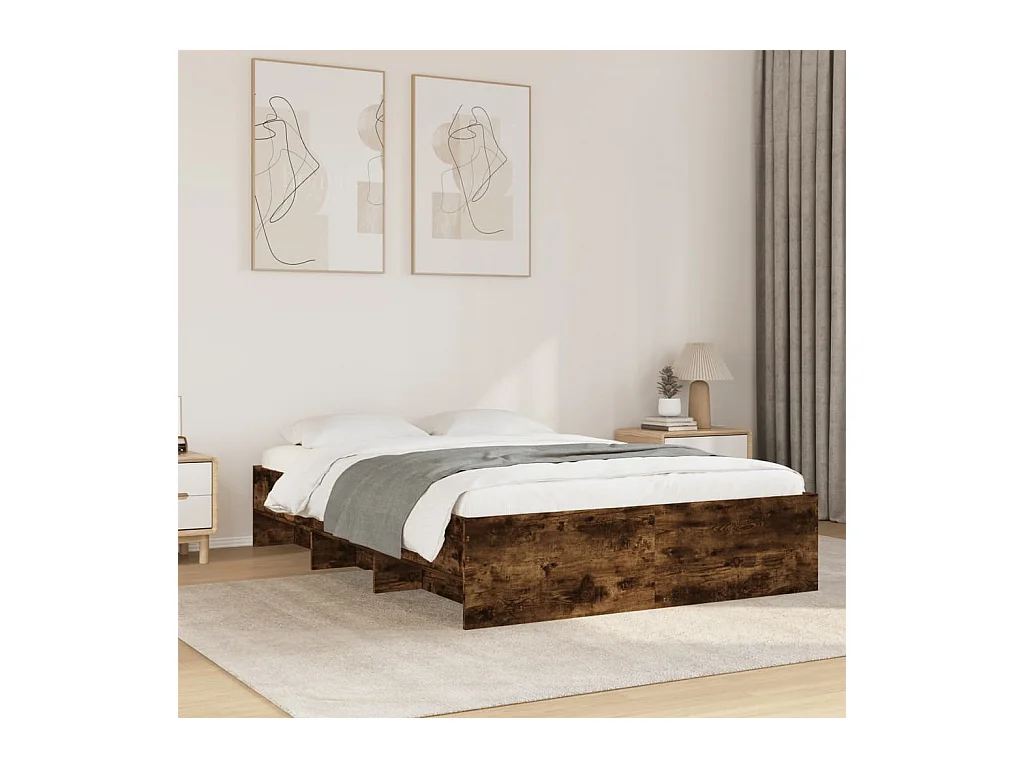 Lit double | Lit adulte | Cadre de lit chêne fumé 135x190 cm bois ingénierie