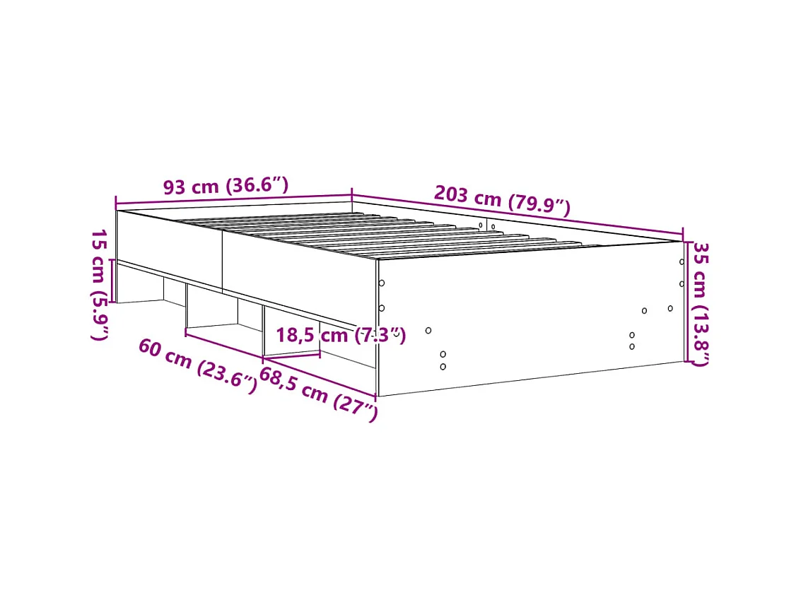 Lit simple | Lit adulte, enfant | Cadre de lit gris béton 90x200cm bois d'ingénierie