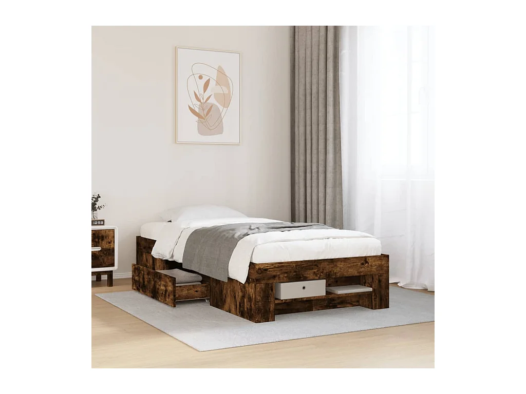 Lit simple | Lit adulte, enfant | Cadre de lit chêne fumé 90x200cm bois d'ingénierie