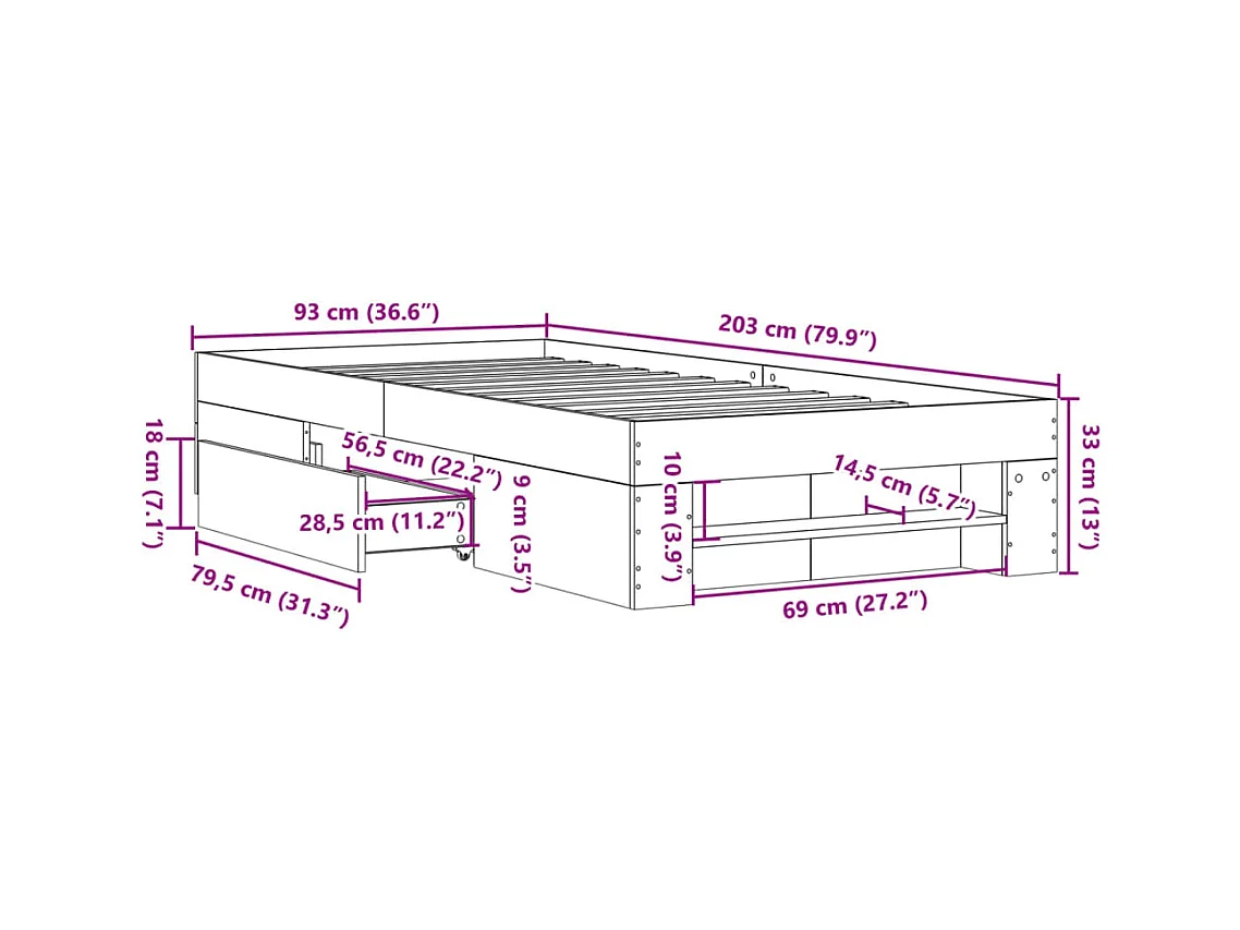 Lit simple | Lit adulte, enfant | Cadre de lit chêne fumé 90x200cm bois d'ingénierie