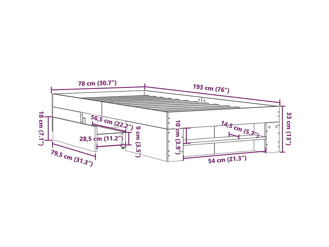 Lit simple | Lit adulte, enfant | Cadre de lit blanc 75x190 cm bois d'ingénierie