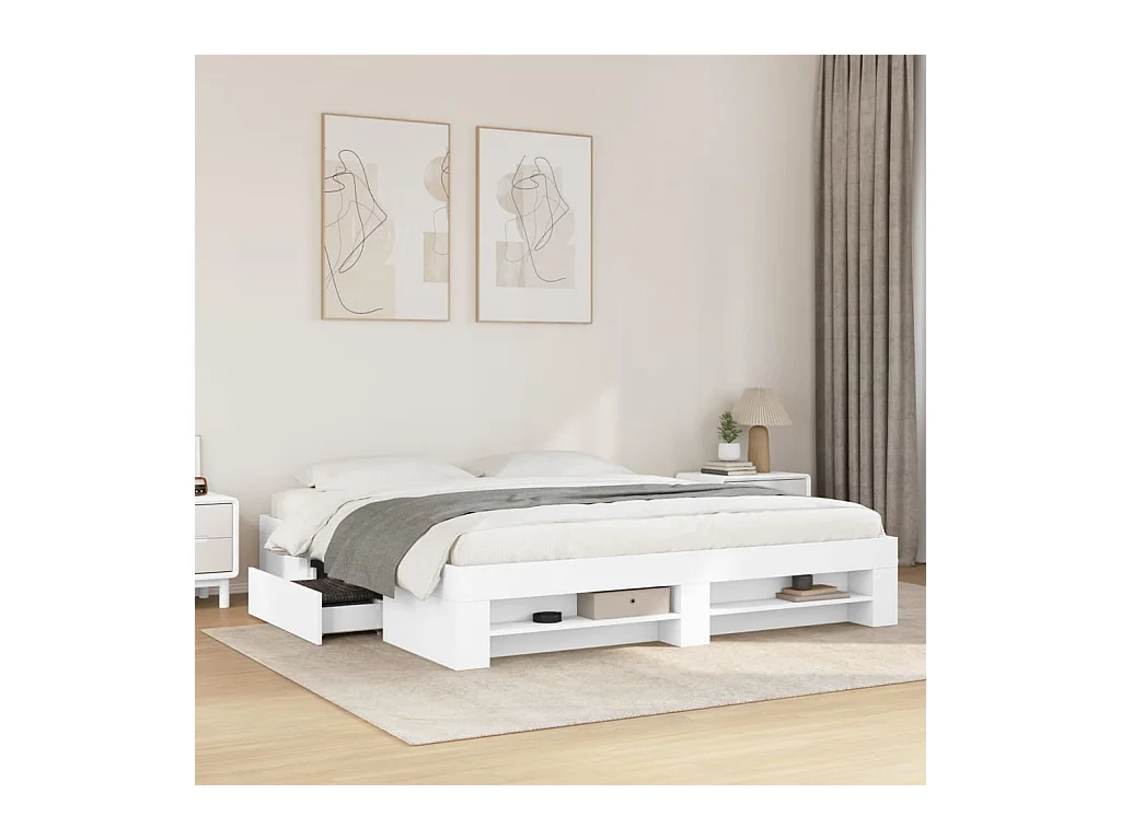 Lit double | Lit adulte | Cadre de lit blanc 200x200 cm bois d'ingénierie