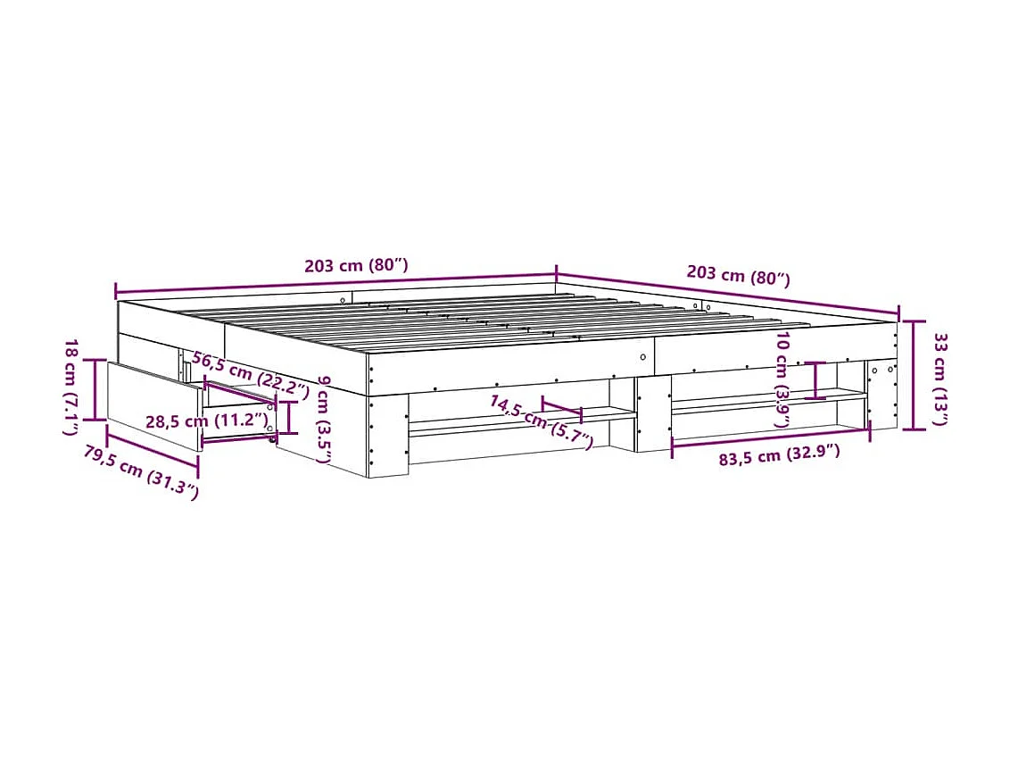 Letto per adulti | Letto matrimoniale | Giroletto Bianco 200x200 cm in Legno Multistrato