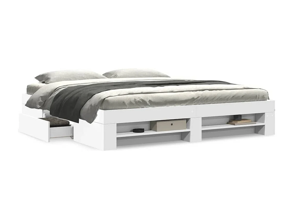 Letto per adulti | Letto matrimoniale | Giroletto Bianco 200x200 cm in Legno Multistrato