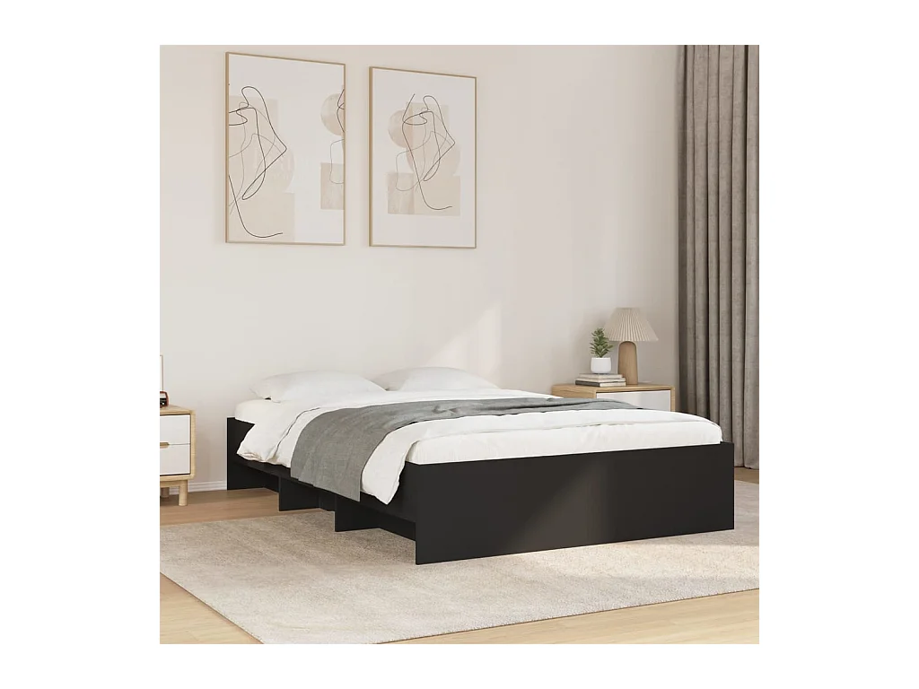 Lit double | Lit adulte | Cadre de lit noir 140x200 cm bois d'ingénierie