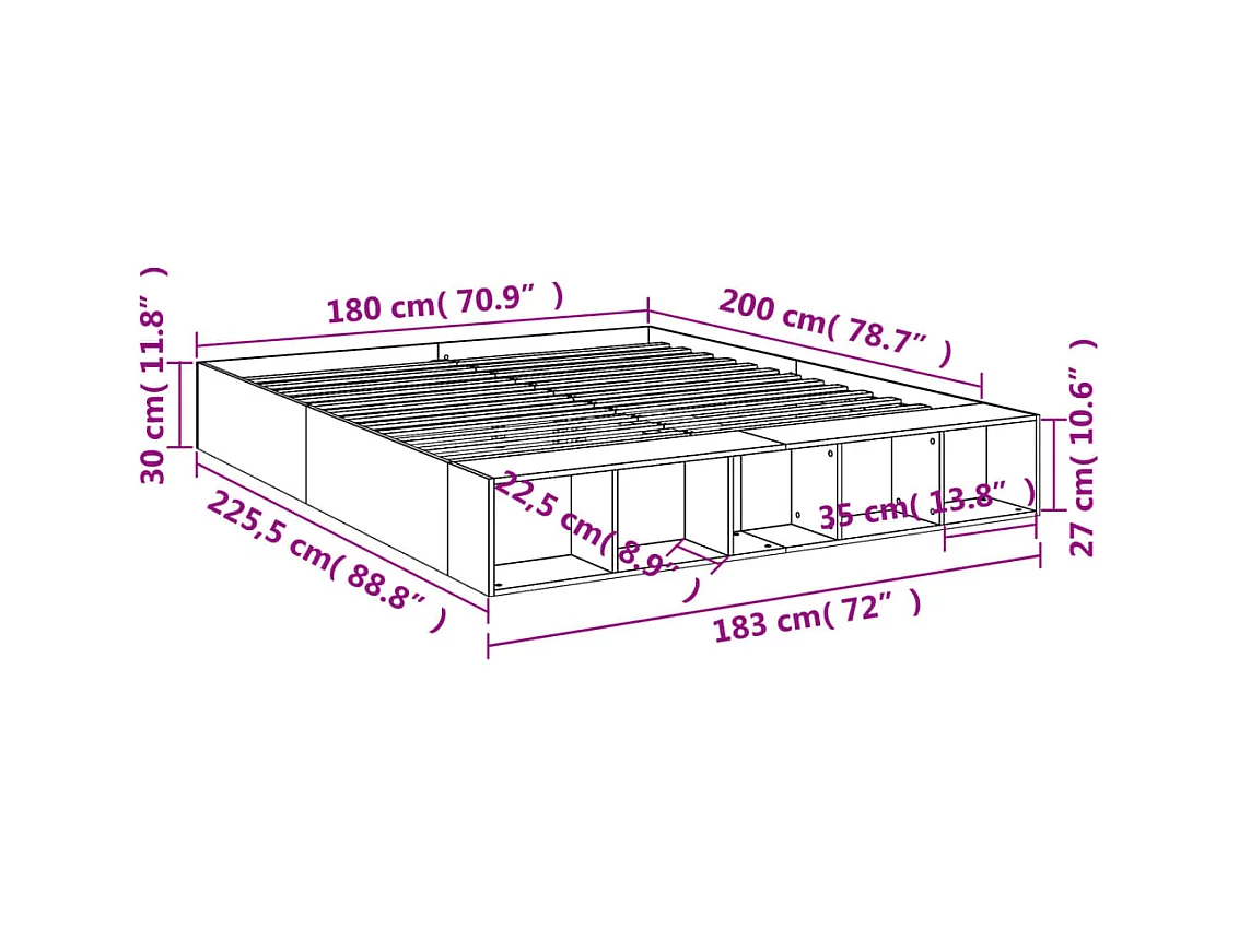 Lit double | Lit adulte | Cadre de lit chêne sonoma 180x200 cm