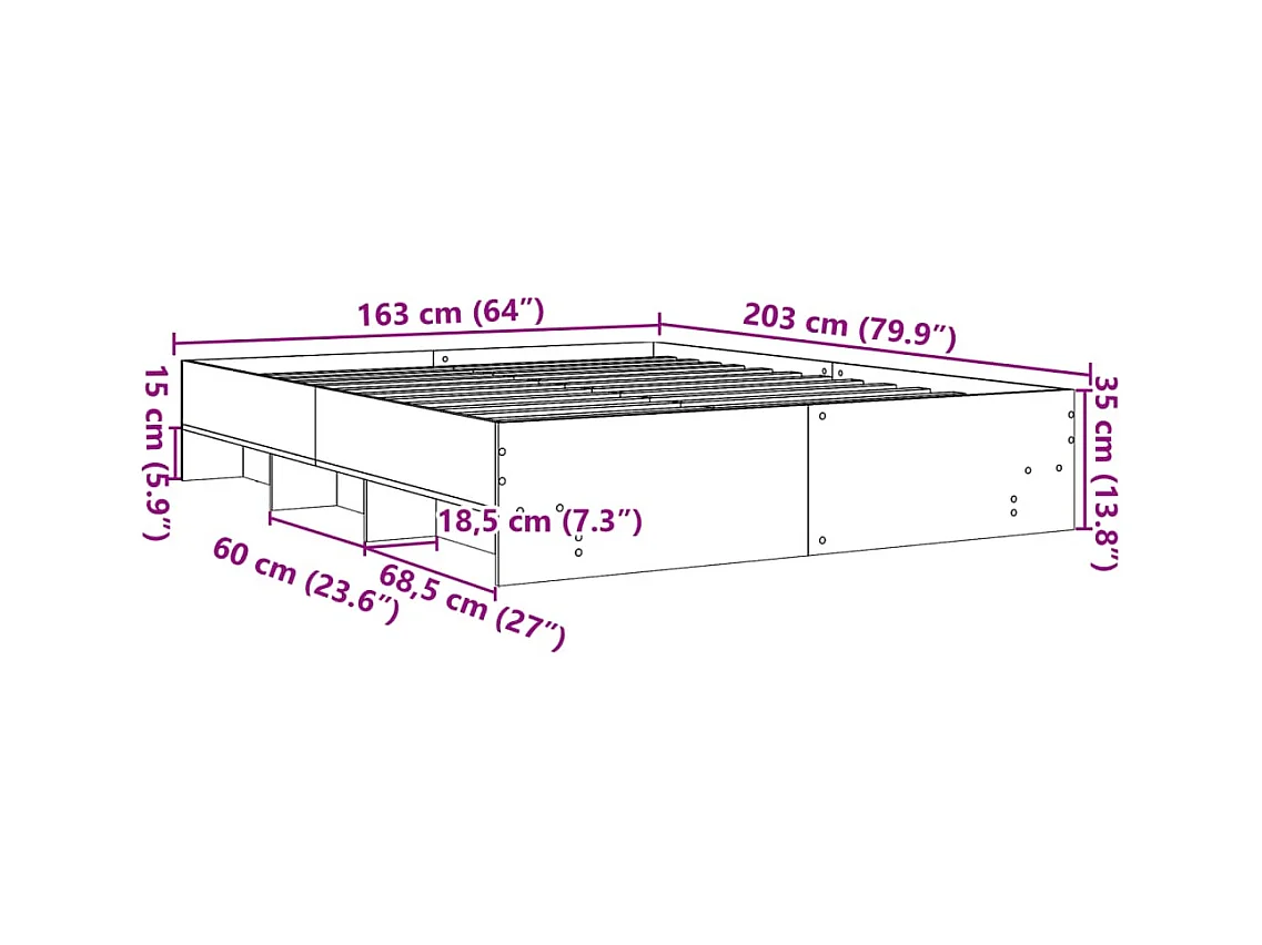 Lit double | Lit adulte | Cadre de lit sonoma gris 160x200cm bois ingénierie