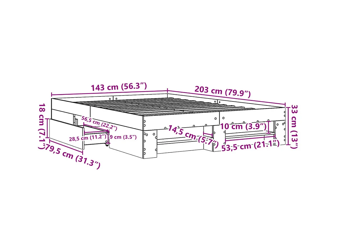 Lit double | Lit adulte | Cadre de lit sonoma gris 140x200 cm