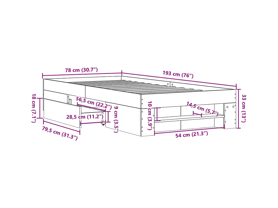 Lit simple | Lit adulte, enfant | Cadre de lit chêne sonoma 75x190 cm