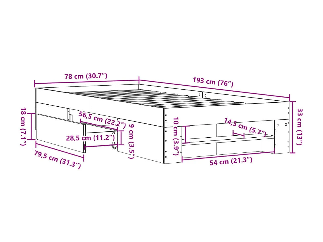 Lit simple | Lit adulte, enfant | Cadre de lit chêne sonoma 75x190 cm