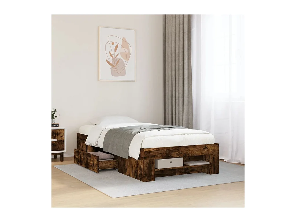 Lit simple | Lit adulte, enfant | Cadre de lit chêne fumé 75x190cm bois d'ingénierie