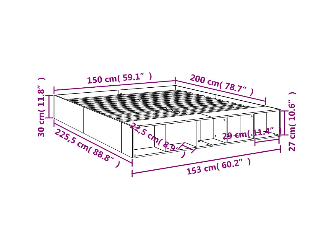 Lit double | Lit adulte | Cadre de lit blanc 150x200 cm