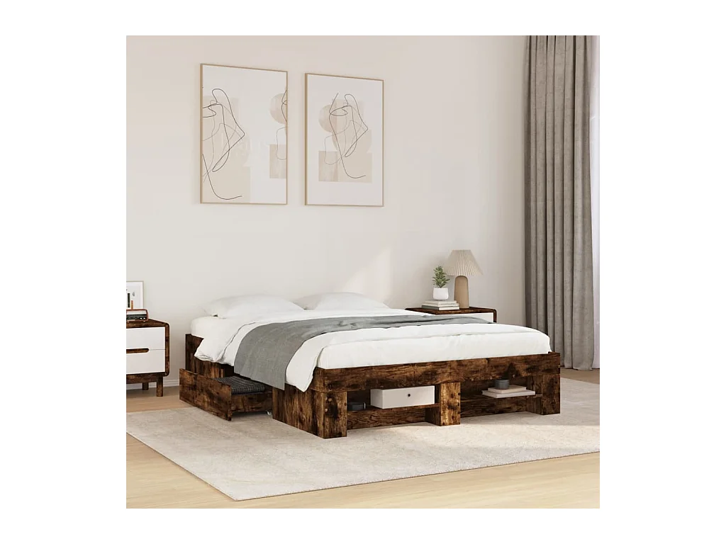 Lit simple | Lit adulte, enfant | Cadre de lit chêne fumé 120x200 cm bois ingénierie