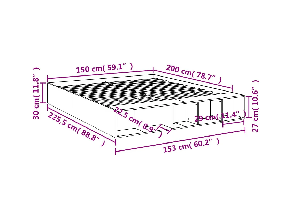 Lit double | Lit adulte | Cadre de lit sonoma gris 150x200 cm