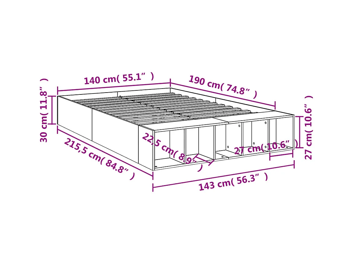 Lit double | Lit adulte | Cadre de lit sonoma gris 140x190 cm