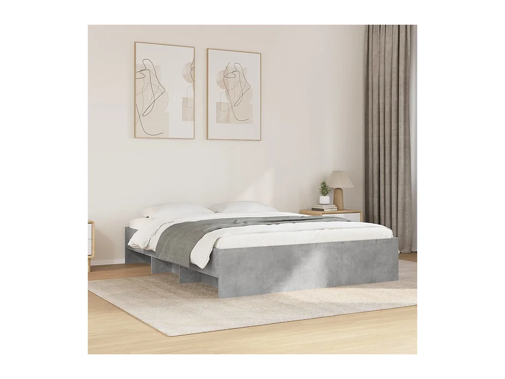 Lit double | Lit adulte | Cadre de lit gris béton 150x200 cm bois ingénierie