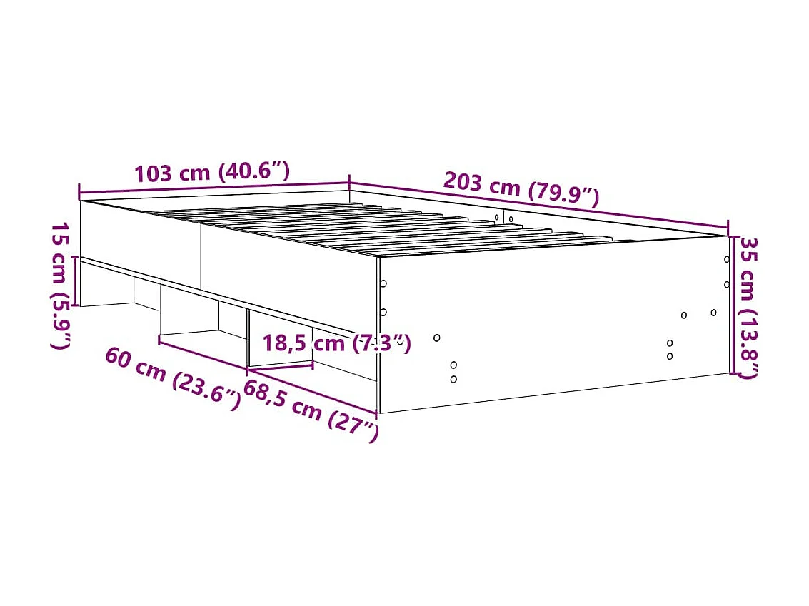 Lit simple | Lit adulte, enfant | Cadre de lit chêne marron 100x200 cm