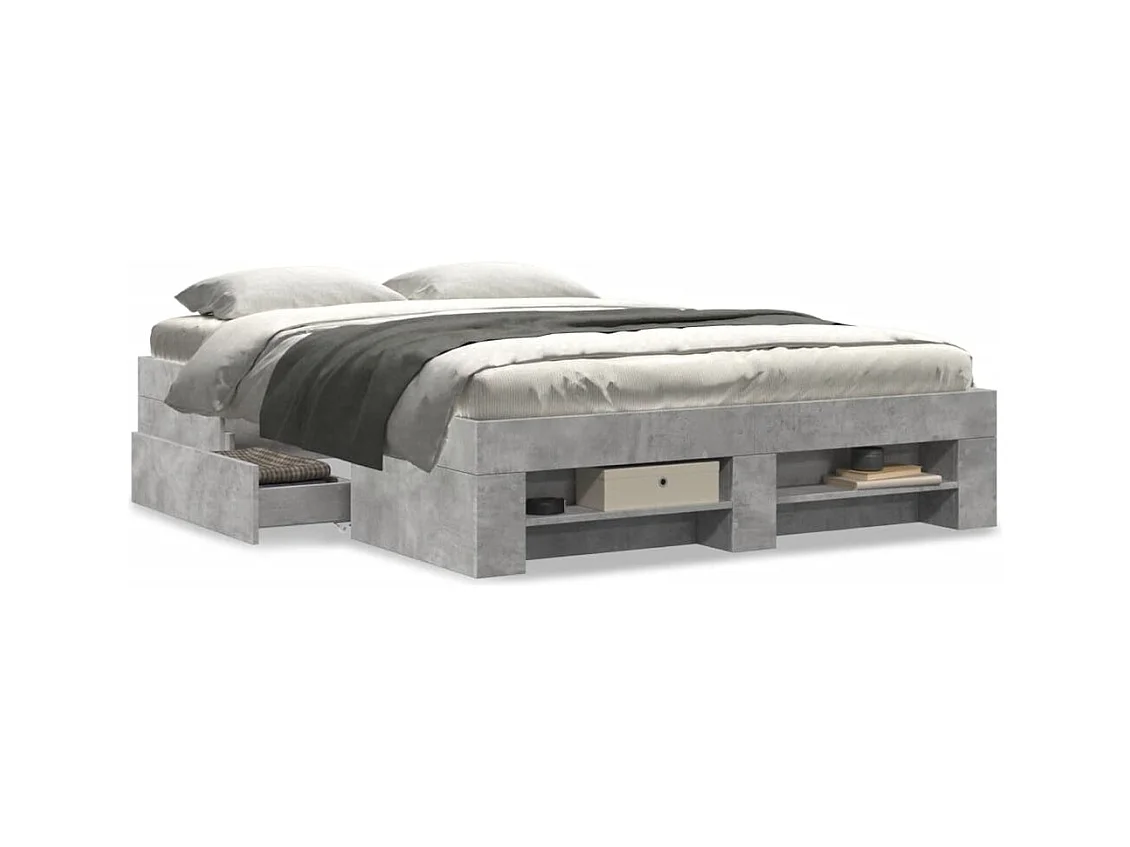 Lit double | Lit adulte | Cadre de lit gris béton 140x190 cm bois ingénierie