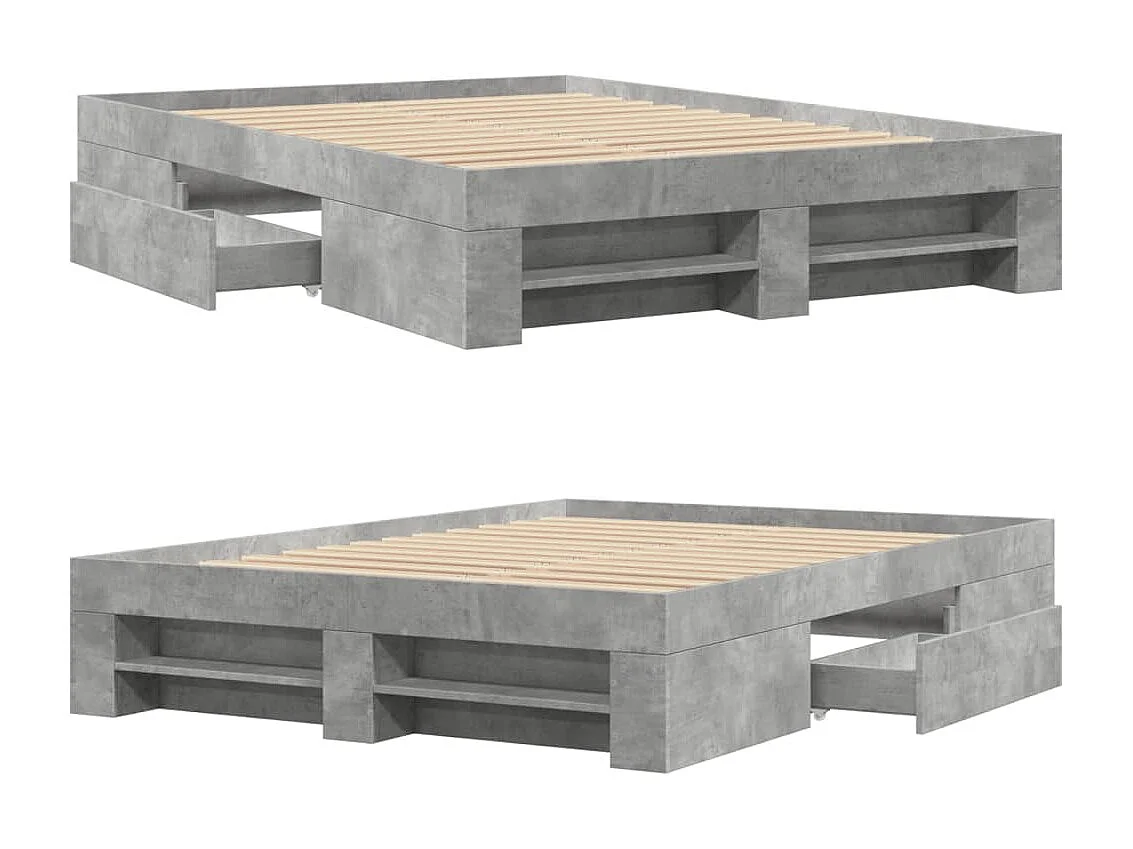 Lit double | Lit adulte | Cadre de lit gris béton 140x190 cm bois ingénierie