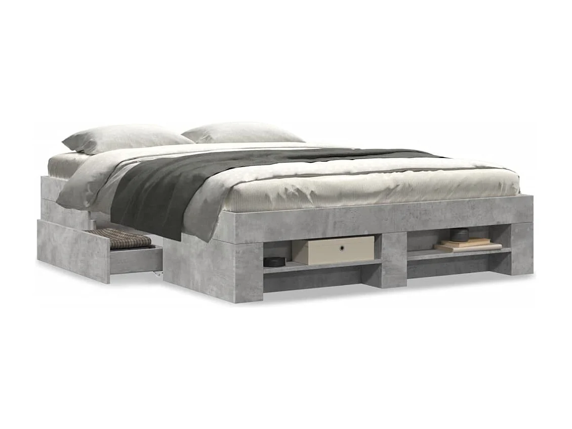 Letto per adulti | Letto matrimoniale | Giroletto Grigio Cemento 140x190 cm in Legno Multistrato