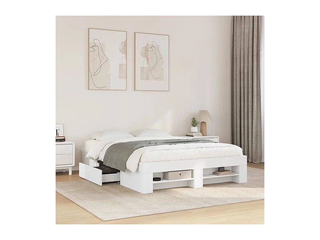 Lit double | Lit adulte | Cadre de lit blanc 135x190 cm bois d'ingénierie