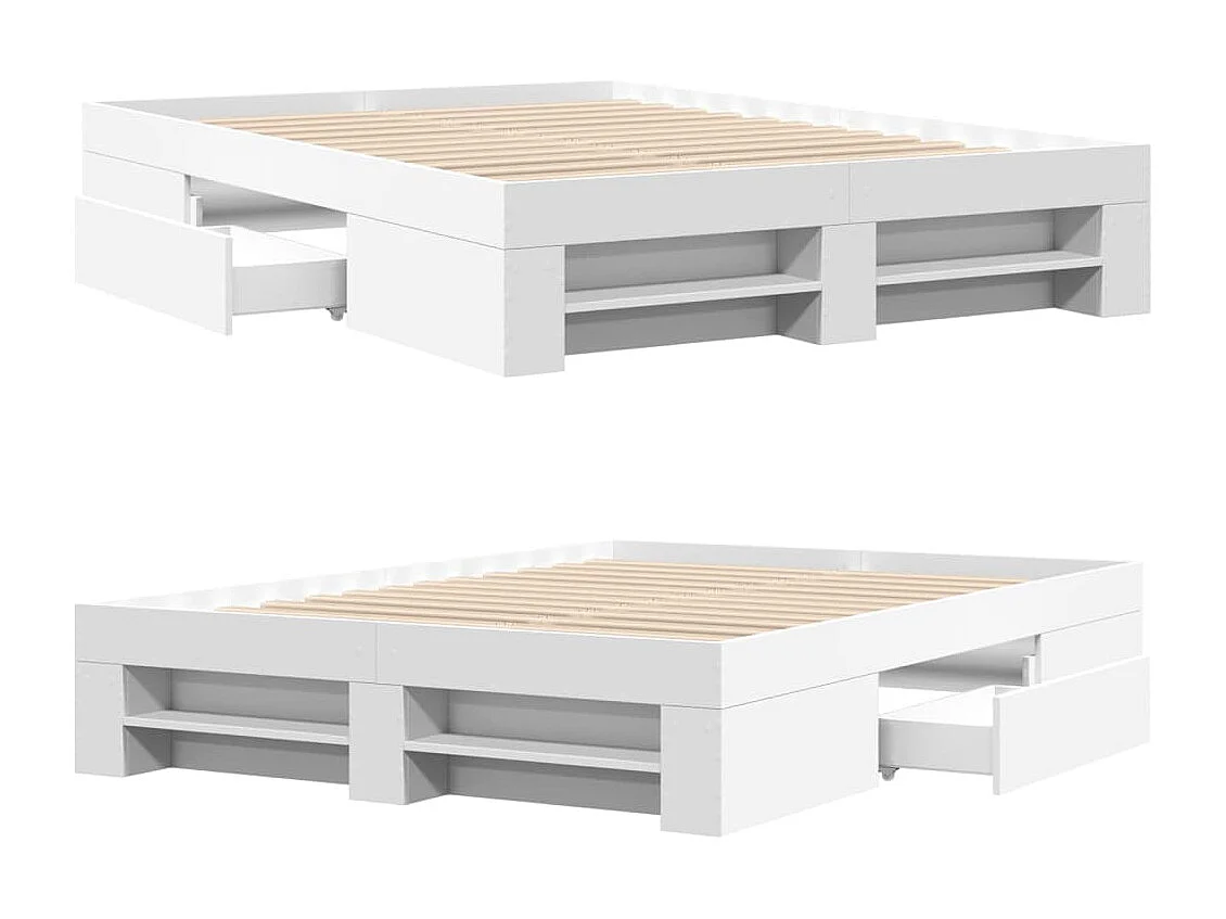Lit double | Lit adulte | Cadre de lit blanc 135x190 cm bois d'ingénierie