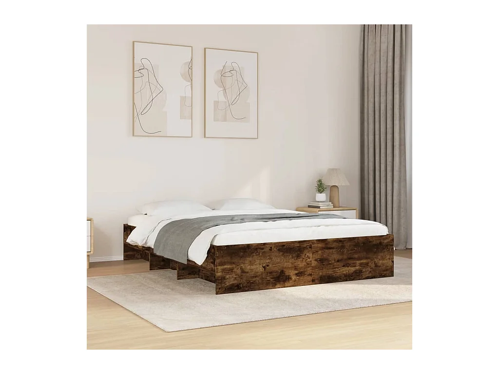 Lit double | Lit adulte | Cadre de lit chêne fumé 150x200 cm bois ingénierie