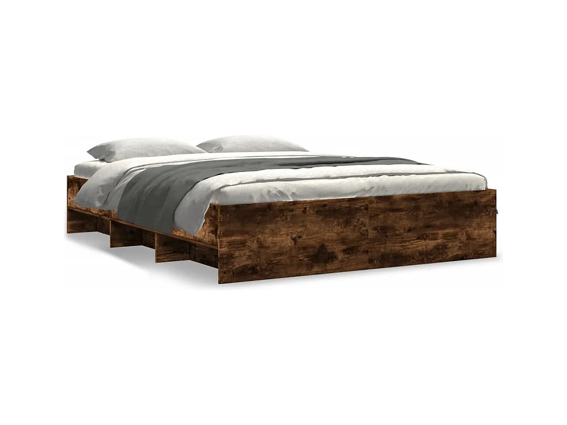 Lit double | Lit adulte | Cadre de lit chêne fumé 150x200 cm bois ingénierie