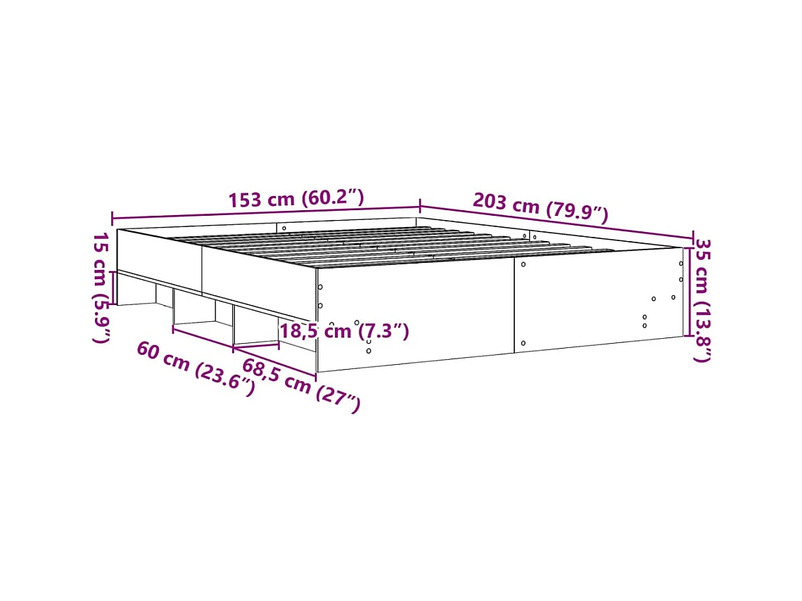 Lit double | Lit adulte | Cadre de lit chêne fumé 150x200 cm bois ingénierie