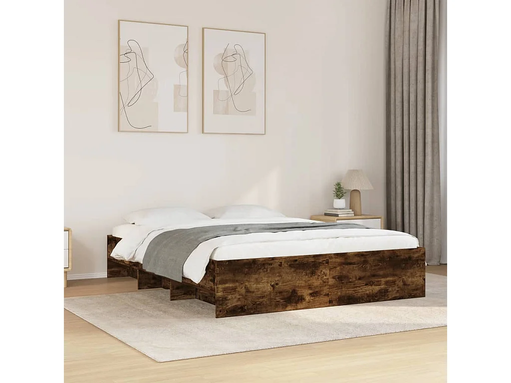 Lit double | Lit adulte | Cadre de lit chêne fumé 150x200 cm bois ingénierie