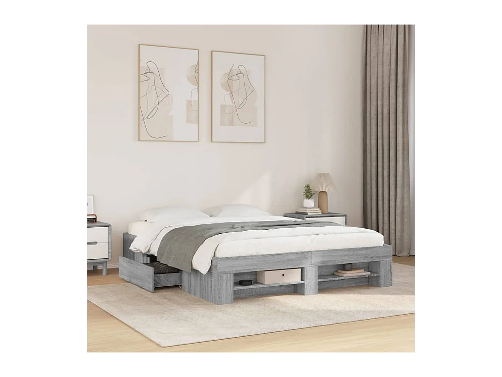 Lit double | Lit adulte | Cadre de lit sonoma gris 150x200 cm