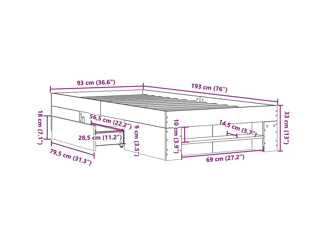 Lit simple | Lit adulte, enfant | Cadre de lit gris béton 90x190cm bois d'ingénierie