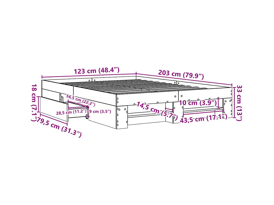 Lit simple | Lit adulte, enfant | Cadre de lit gris béton 120x200 cm bois ingénierie