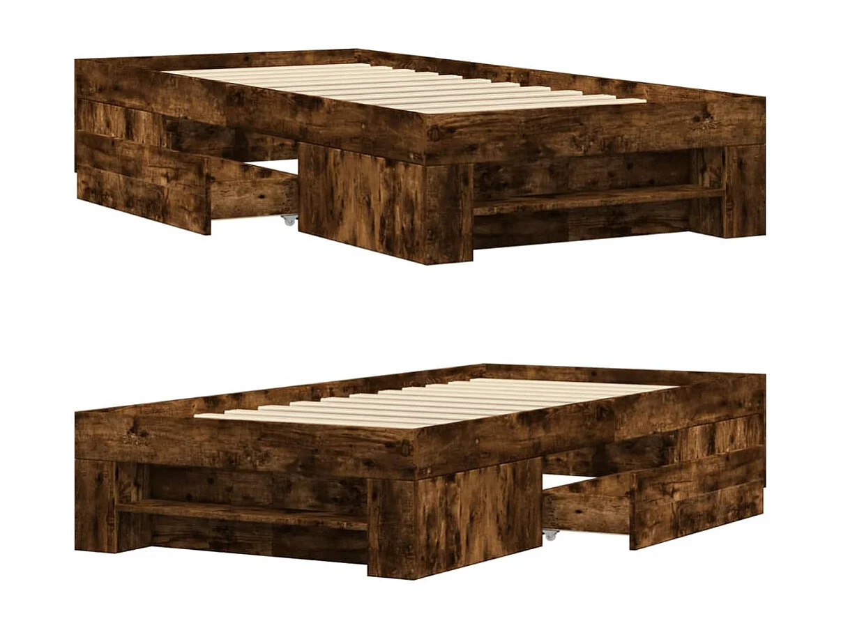 Lit simple | Lit adulte, enfant | Cadre de lit chêne fumé 90x190cm bois d'ingénierie