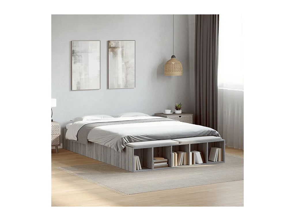 Lit double | Lit adulte | Cadre de lit sonoma gris 135x190 cm