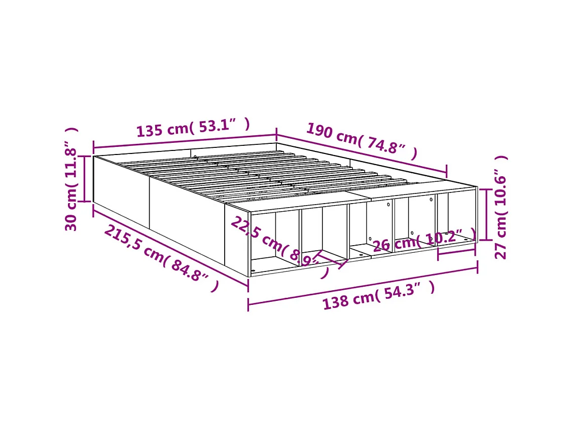 Lit double | Lit adulte | Cadre de lit sonoma gris 135x190 cm