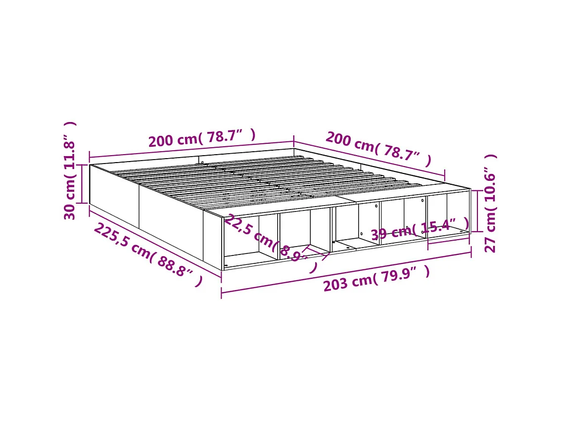 Lit double | Lit adulte | Cadre de lit chêne sonoma 200x200 cm